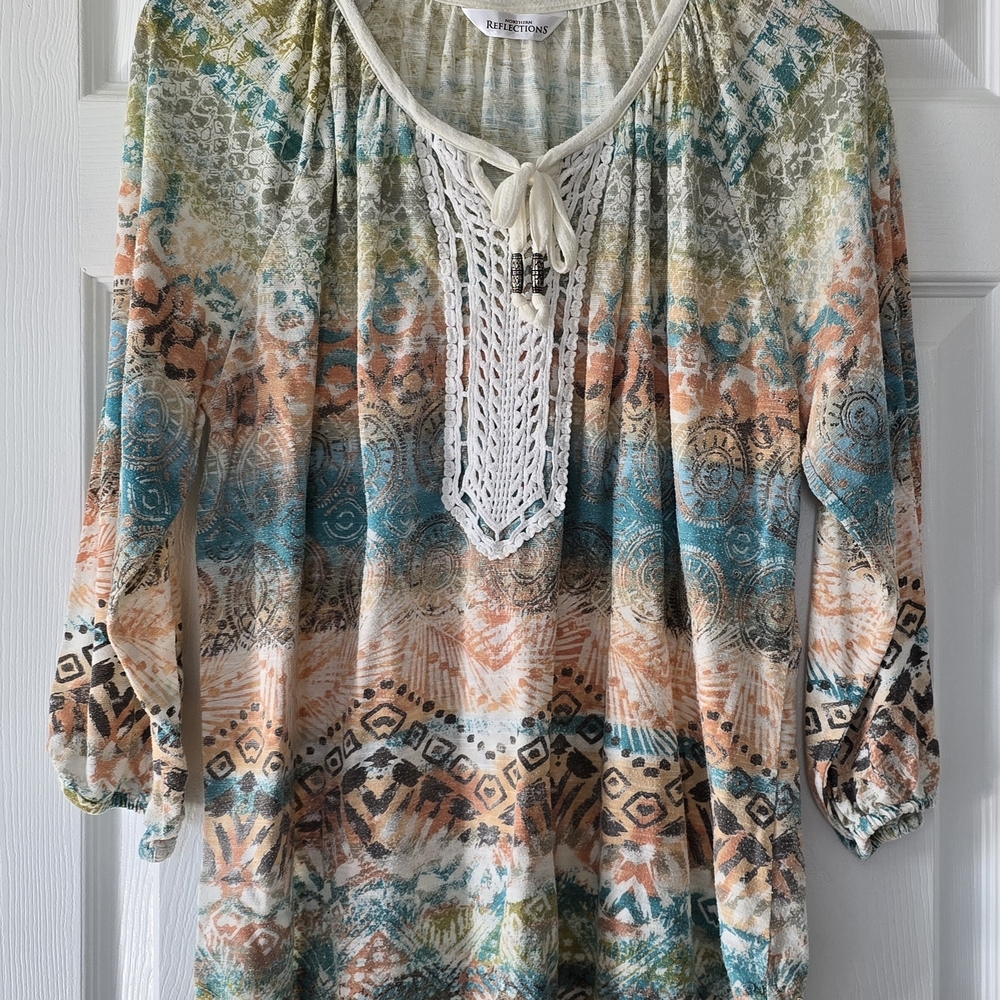 Northern Reflections Multicolor Boho Blouse with Crochet Detail